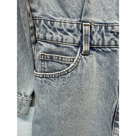 ZARA Denim Long Sleeve Button Up Jean Mini Dress Sz L Light Blue Wash w/ Pockets - Picture 4 of 16